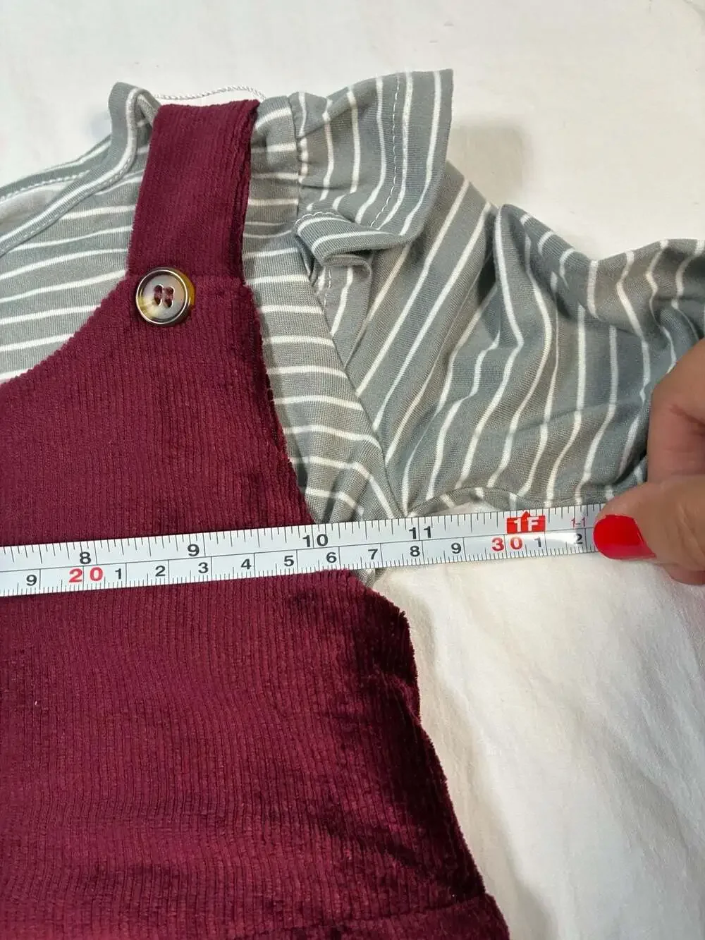 3T beautees Girls 2-Piece Burgundy Corduroy Pinafore Jumper and Striped Long Sle